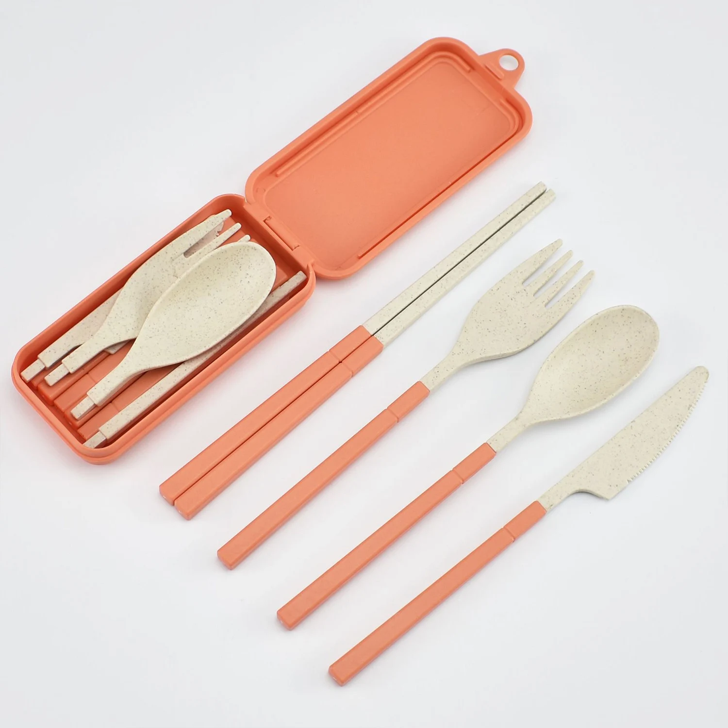 

Wheat Straw Cutlery Students Spoons Forks Chopsticks With Box Tableware Travel Portable Travel Detachable Kitchen Accessories