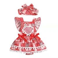 summer cute baby girl clothing two piece layette red plaid and heart print sleeveless bodysuit and bowknot headdress 0 24 months