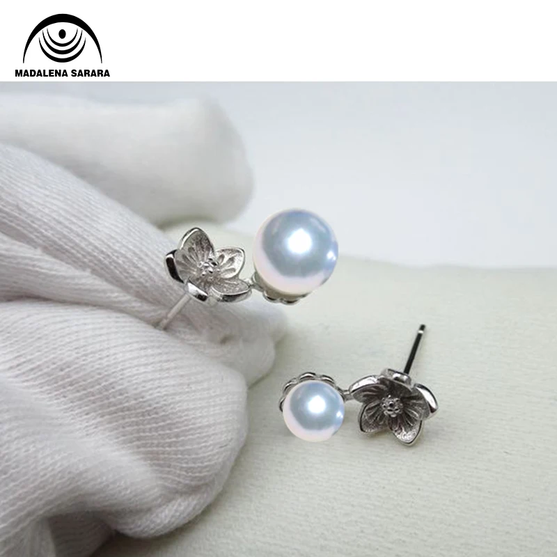 Серьги из серебра пробы с пресноводным жемчугом, 7-8 мм