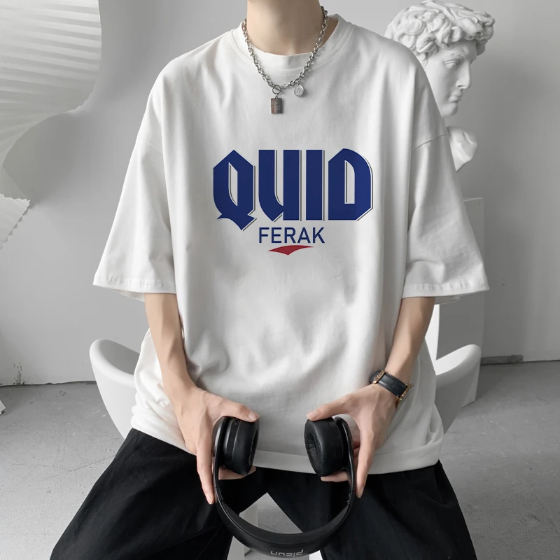 

Summer Letter Short Sleeves White Tee Shirts Trendy Graphic Tshirts Men Print Loose Camiseta Hombre Aesthetic Harajuku Clothes
