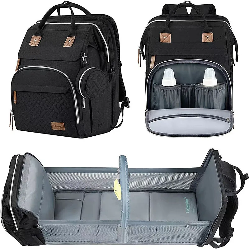 

TOP Mommy bag Double shoulder folding crib mosquito proof mom bag backpack cart large capacity mother and baby bag