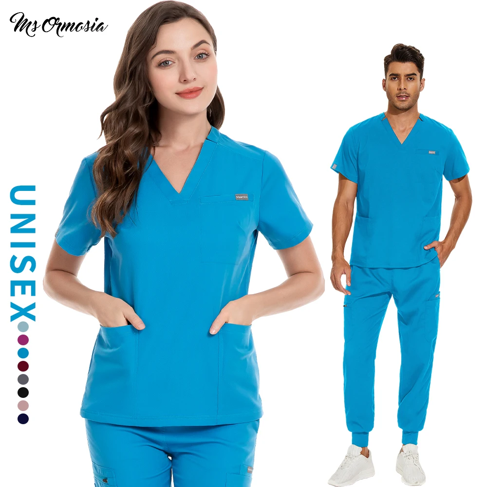 

Scrub Set Uniforms Medical Opening Room Workwear Nurse Uniforms Women Men Nursing Clothes Doctor Dentist Clinic Scrubs Top Pants