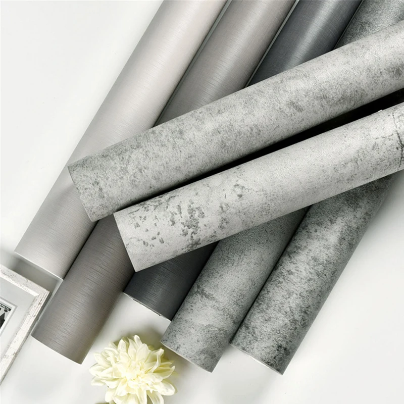 Nuovo cemento PVC grigio carta da parati autoadesiva impermeabile tinta unita dormitorio adesivi murali camera da letto armadi per mobili decorazioni per la casa