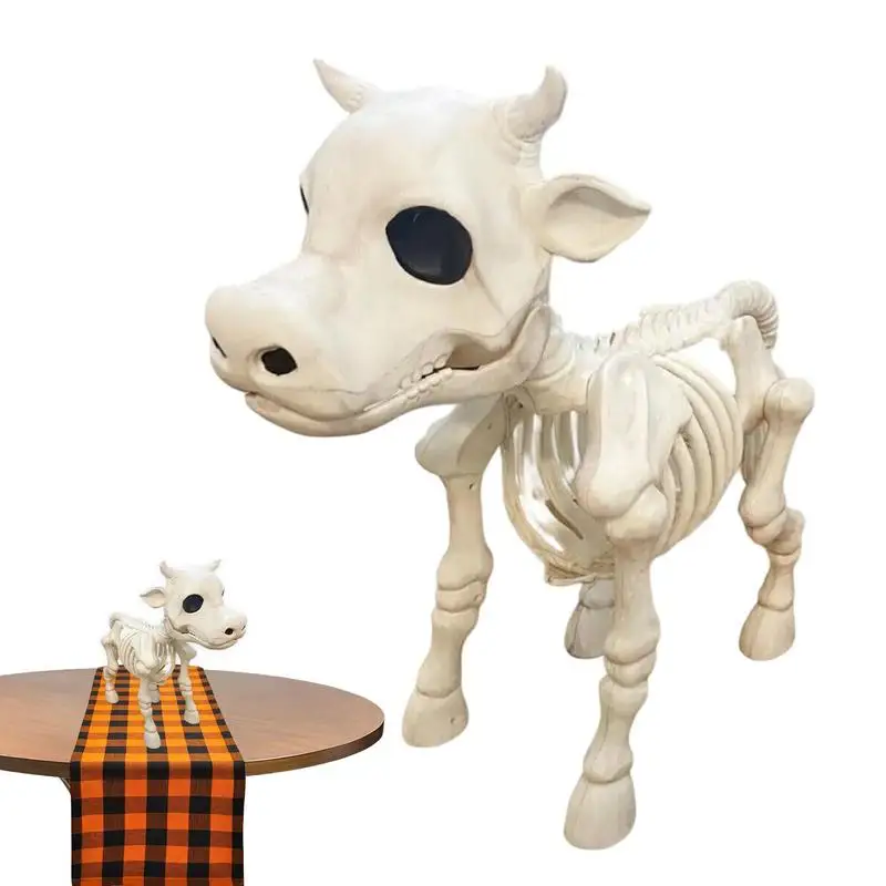 

Cow Skeleton Halloween Decoration Spooky 2023 Skeleton Cow Statue Realistic Skeleton Cow Statue Graveyard Prop For Haunted House