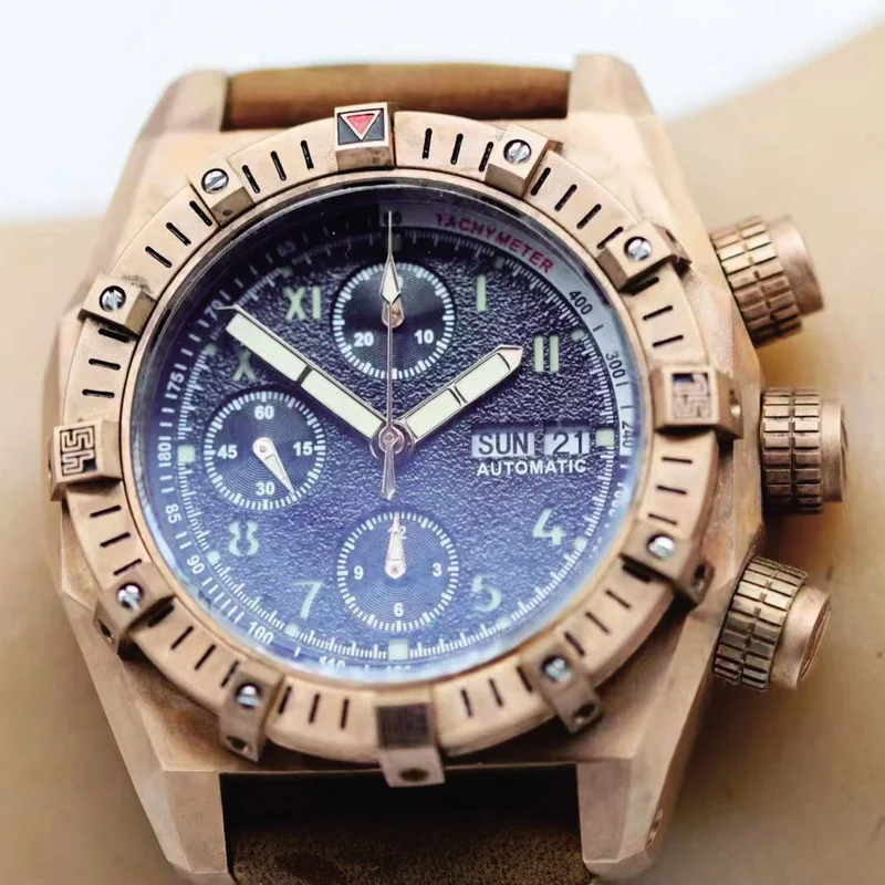 SIDAXIN мужские часы с хронографом 45 мм бронзовые автоматические механические