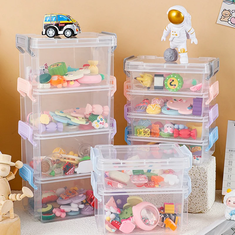 

Mini Transparent Trumpet Magic Buckle Storage Box Student Office Desktop Sundries Portable Storage Box Jewelry Organizer 1 Piece