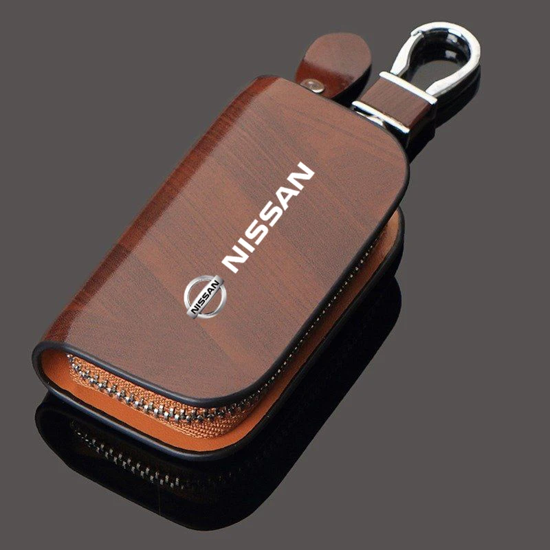 

Leather Zipper Keychain Organizer Pouch Car Key Bag Wallet Case For Nissan logo Qashqai J10 J11 X-Trail t32 Tiida Almera Teana