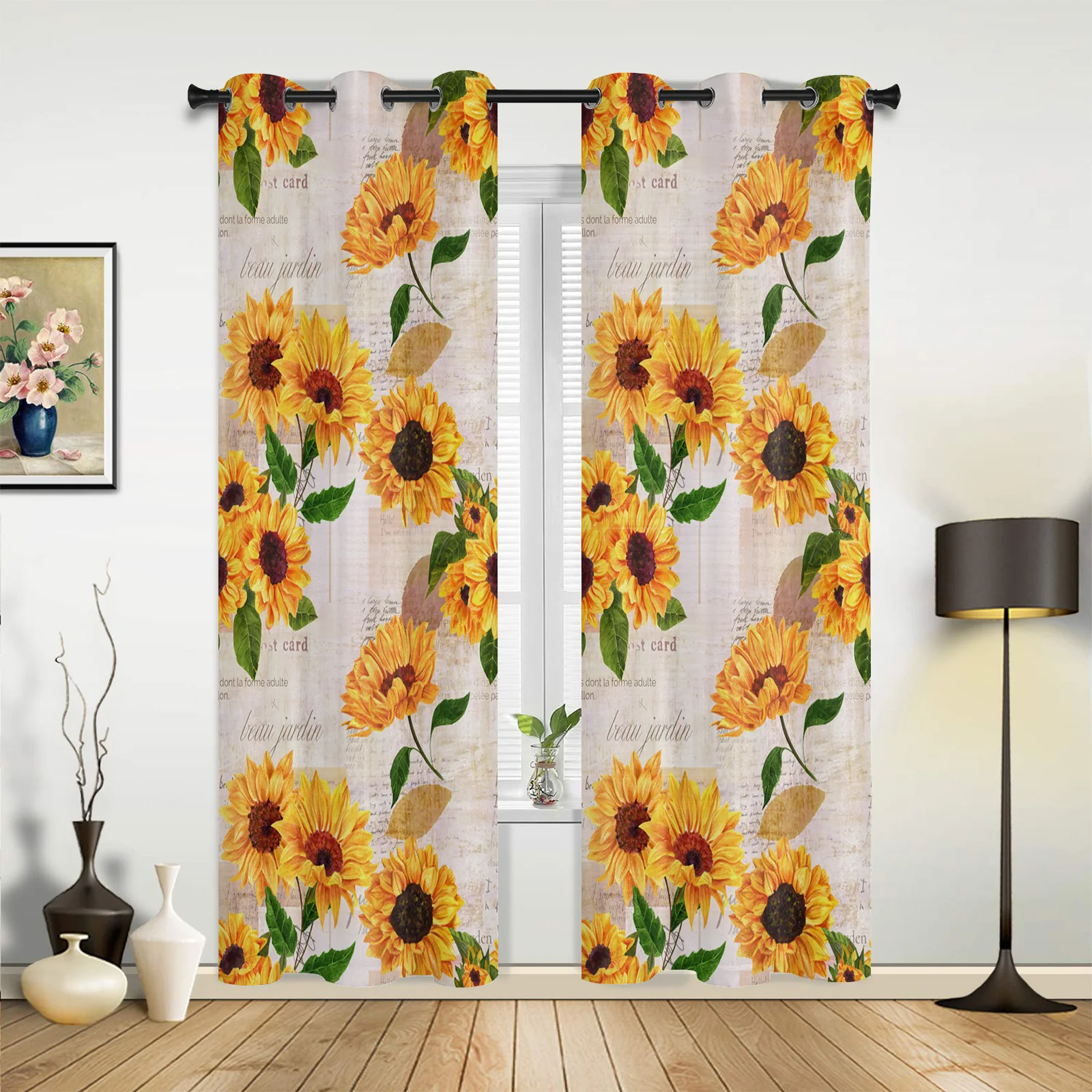 

Sunflowers Vintage Newspaper Curtains for Bedroom Living Room Drapes Kitchen Children's Room Window Curtain Modern Home Decor