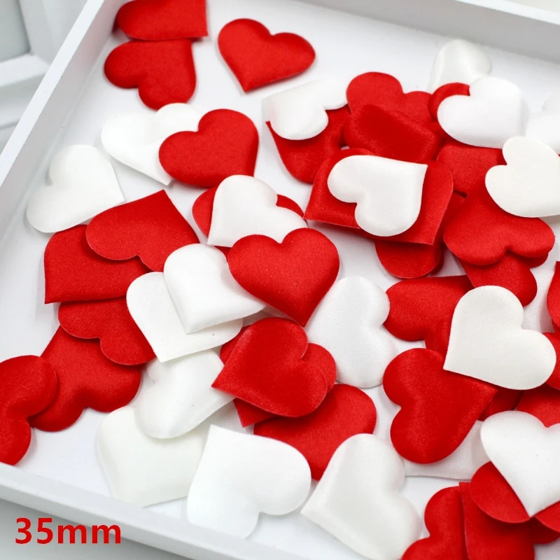 

100pc 3.5cm DIY Heart Petals Sponge Wedding Decorations Satin Heart Shaped Fabric Artificial Flower Petal Wedding Decor Supplies