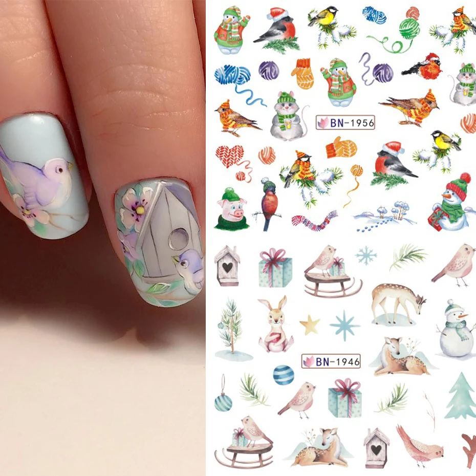 

12 шт., водные наклейки для ногтей в виде мультяшных животных