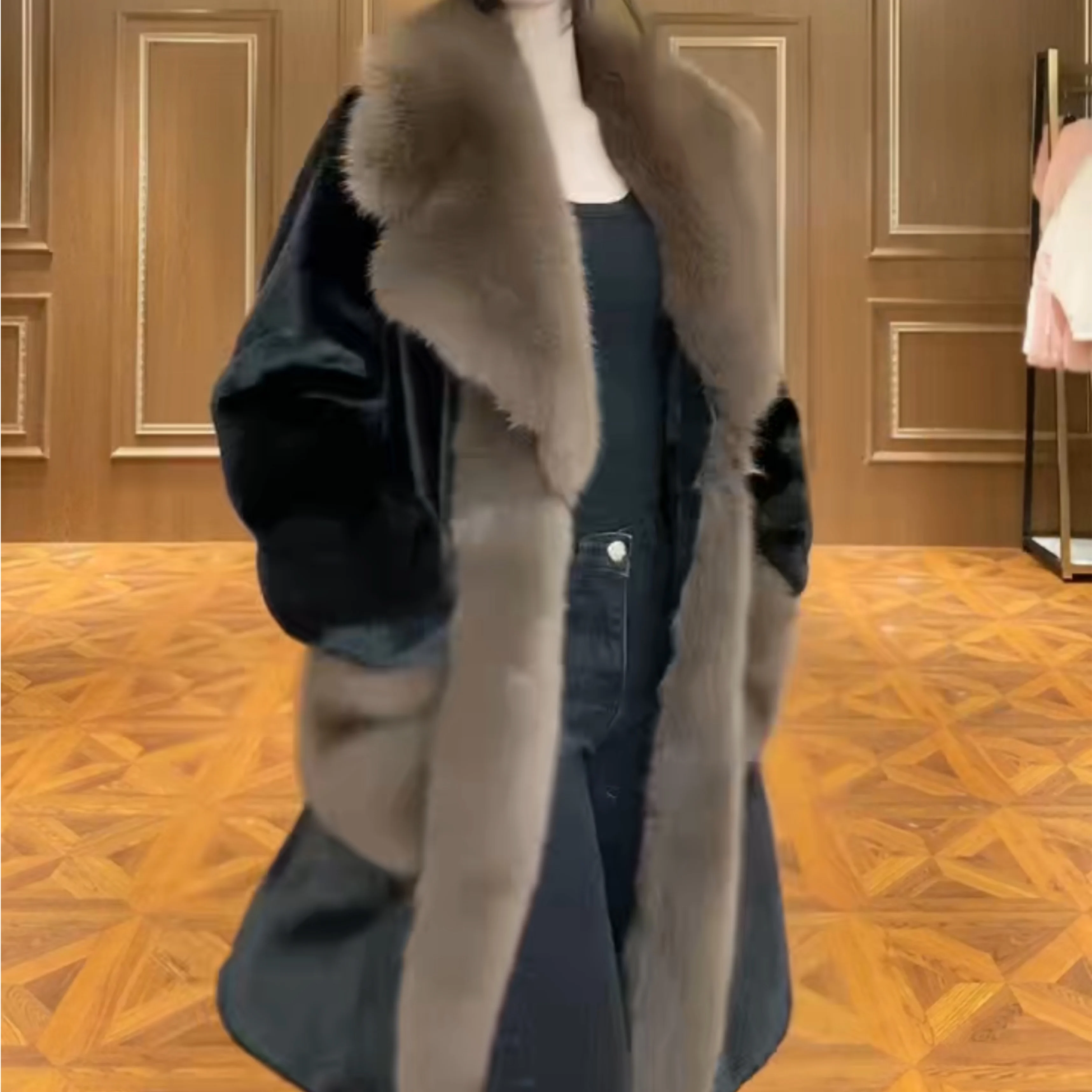 European New Ladies Fashion Fur Long Sleeve Mink Warm Jacket Women's Elegant Streetwear Casual Trend Patchwork Mid-length Coat