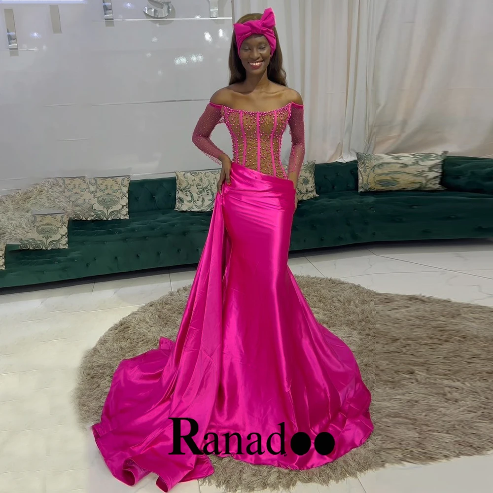 

Вечерние платья Ranadoo, очаровательные Выпускные платья с открытыми плечами для свадьбы, искусственное атласное платье со шлейфом для часовни, индивидуальные
