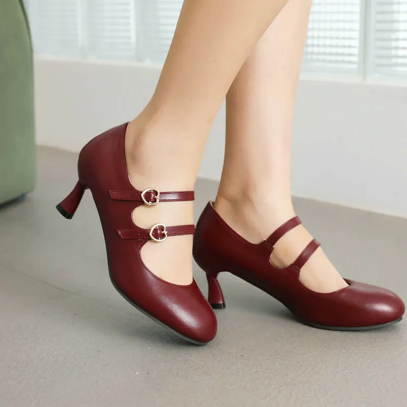 

Бежевые женские босоножки на высоком каблуке, босоножки на массивном каблуке с закрытым носком, Мэри Джейн, круглый носок, 12 см, цвета Бургунди, Новейшая Большая Лолита, 2023