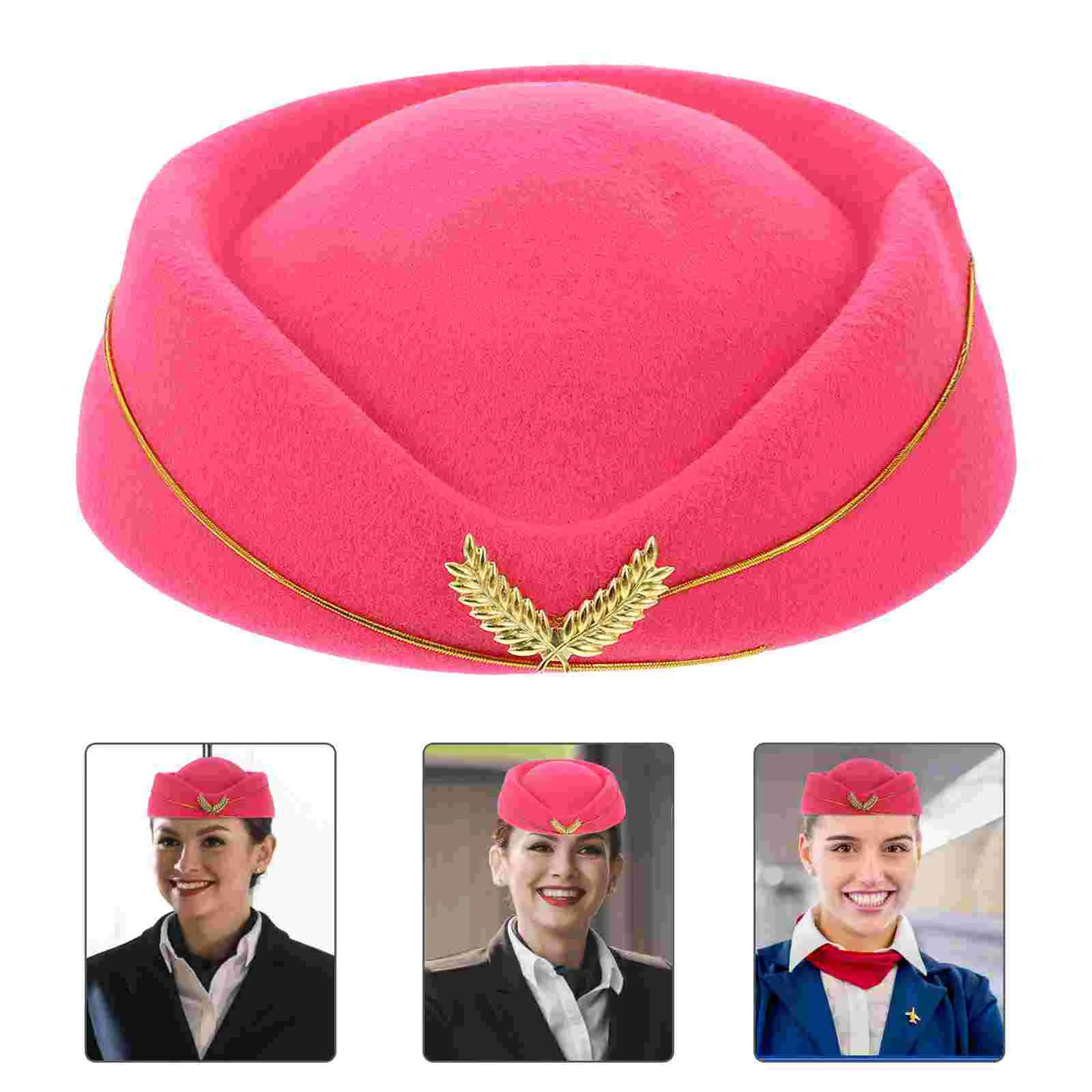 

1pc Felt Stewardess Hat, Airline Stewardess Cap Uniform Plane Stewardess Cap Stage Perform Ladies Cap- Rosy Size