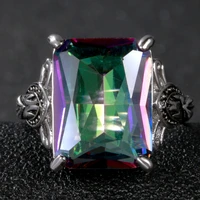 12x16mm charm rectangle rainbow topaz vintage fashion rings gemstone ring wholesale party anniversary gifts 5 3g