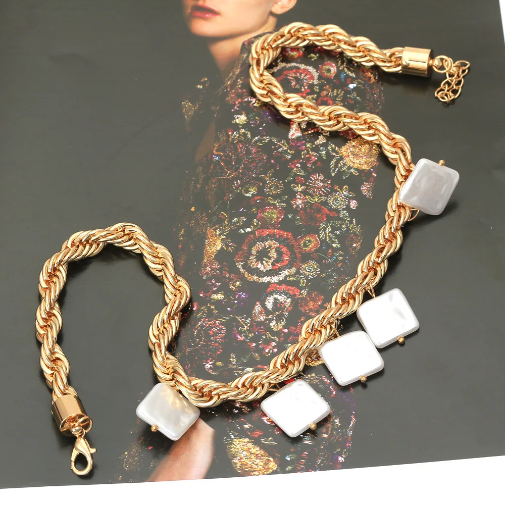 

Hip Hop Imitation Pearl Geometric Tassel Necklace for Woman Clothings Accessories