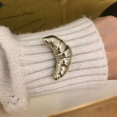 Металлические броши-круассаны, золотые, серебряные