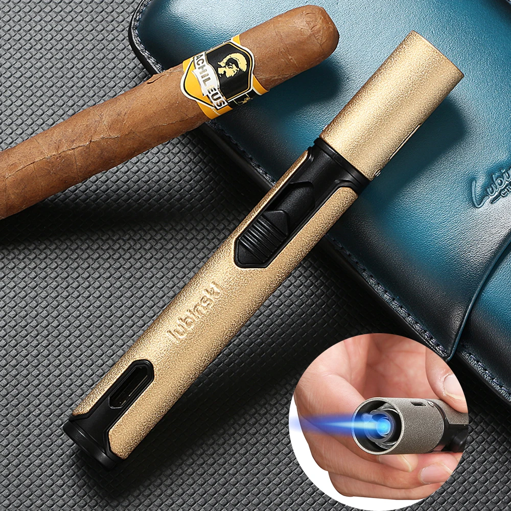 LUBINSKI New Unusual Lighter Cigar Torch Gas Butane Windproof Lighter Jet Spray Gun Smoking Tool Golden Gift Men