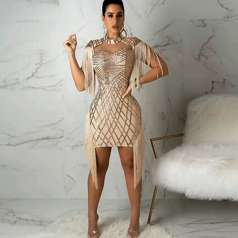 Fashion Women's Clothing With Free Shipping Mesh Sequins Birthday Party For Women Sexy Evening Night Club Party Dresses Vestido