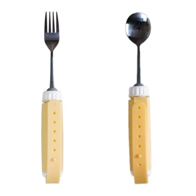 Set De 4 Couverts Ergonomiques Pour Personnes âgées Ou à Mobilité Réduite - Poignée Large Antidérapante - Gris