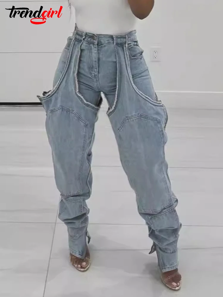 Модные джинсовые брюки-карго Mlaiscsr в стиле пэчворк женские свободные мешковатые