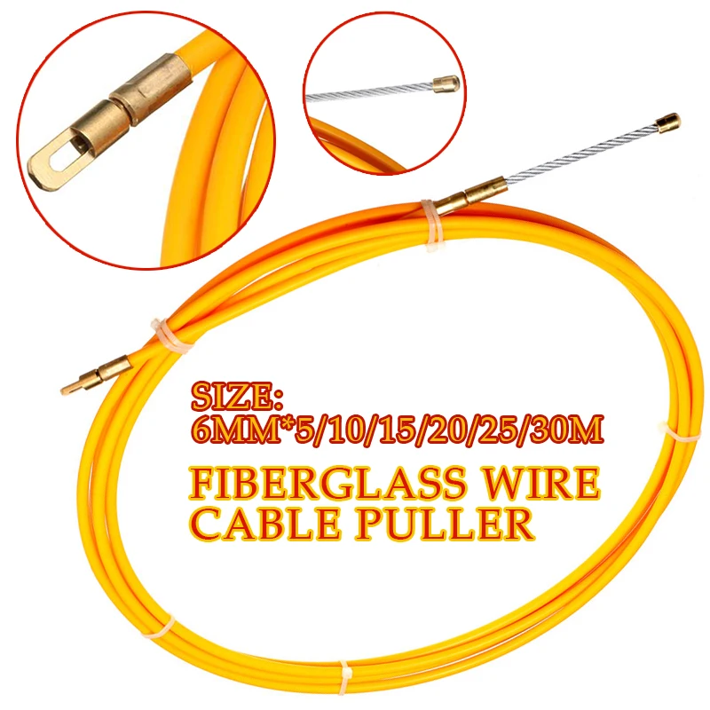 

5M/10M/15M/20M/25M/30M 6mm Fiberglass Electric Cable Push Pullers Cable Reel Duct Snake Rodder Fish Tape Wire Threading Aid Tool