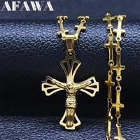 stainless steel jesus cross pendant necklaces womenmen gold color christian necklace jewelry joyeria acero inoxidable n8066s02