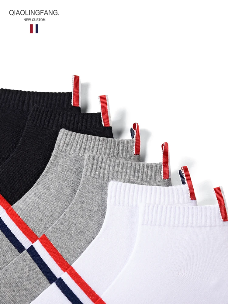 TB short socks gift box men and women couple boat socks pure cotton sports four bars shallow mouth socks short socks 6 pairs