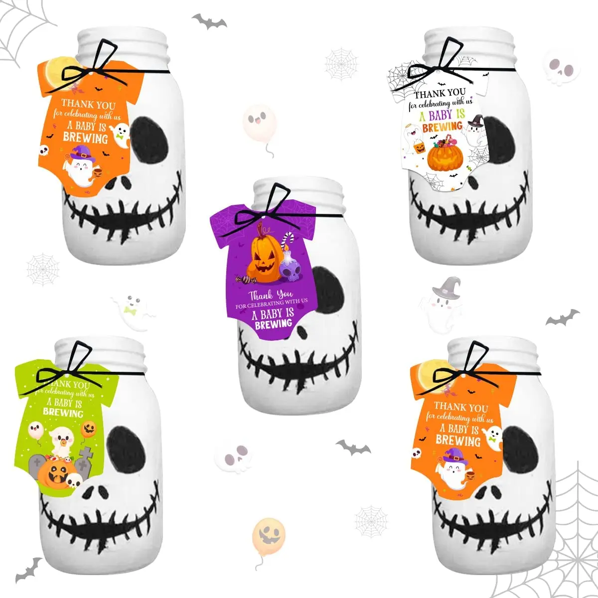 

100Pcs Halloween Orange Purple Green Gift Card A Baby Is Brewing Paper Gift Tag Baby Shower Gender Reveal Party Tag Decoration