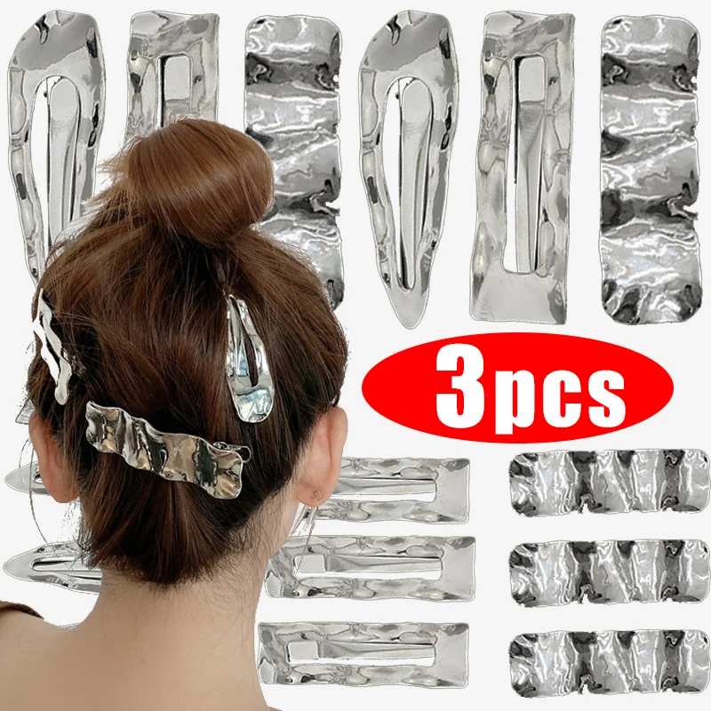 

Punk Silver Metal Wavy Hair Clips Female BB Clips Summer New Side Bangs Clip Hairpins Y2K Senior Sense Duck Bill Clips Headdress