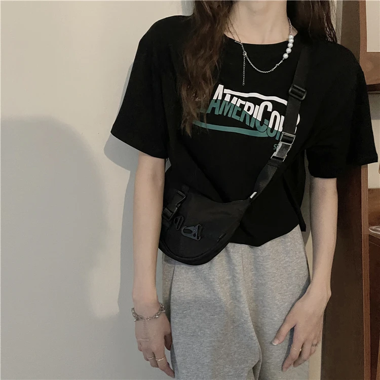 

6740 2022 new loose short letter print small gray short-sleeved T-shirt