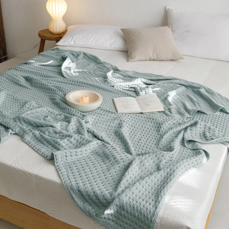 

Towel Blanket Gauze Waffle Cotton Air-conditioning Summer Quilt Pure Color Simple Thin Section Dormitory Single Double Blanket