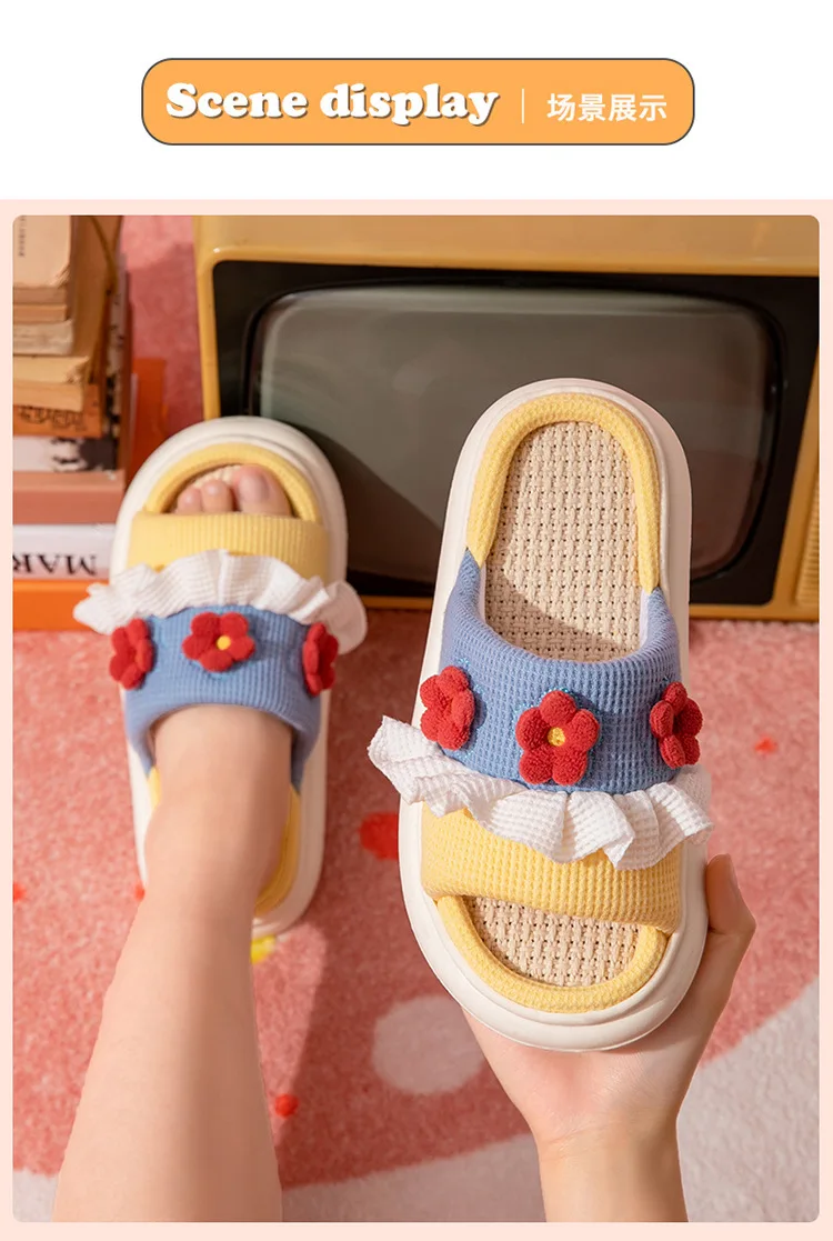 Linen Slippers Home Women Thick Bottom Lovely Slippers Cotton Slippers Warm Slippers Women Shoes Personalized Deodorization