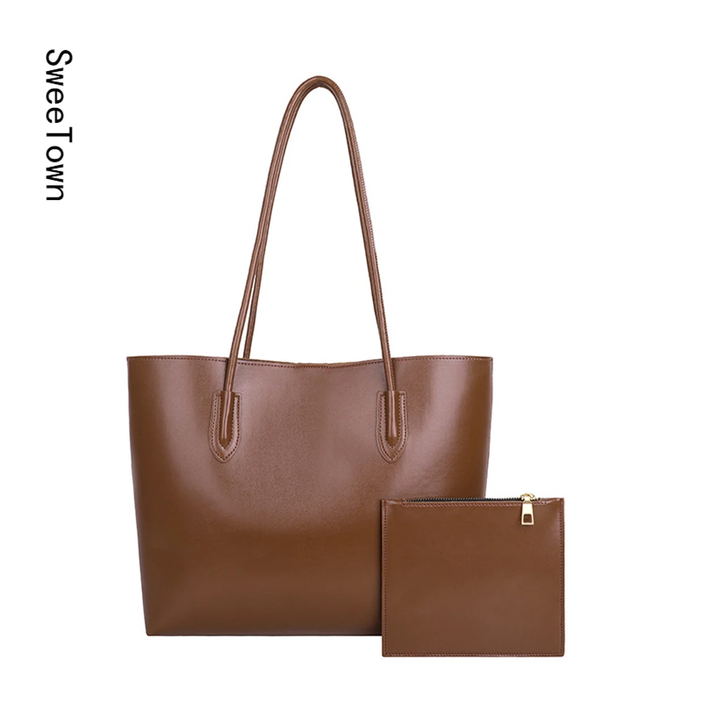 

Sweetown High Quality Women Tote Bag Fashion Solid Color Bag Large Capacity Shoulder Bags Designer Bag Purses And Handbags