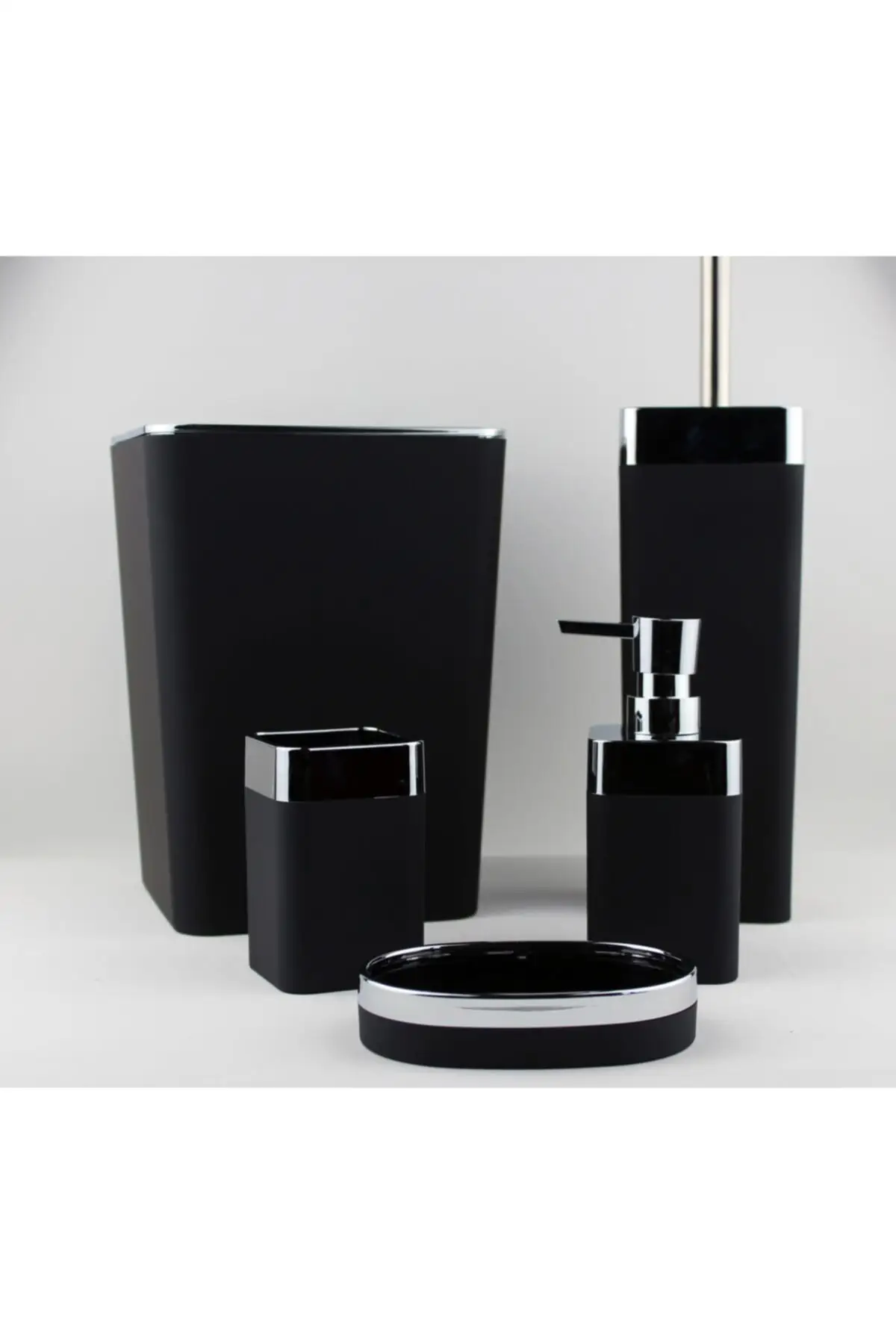 

5 piece mat black bathroom accessory acrylic set matt black 5 piece set arow brand liquid soap holder solid tooth, bathroom Accessories
