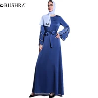 bushra front open abaya breathable soft round collar muslim dress with belt turkish dubai fashion worship service traditional