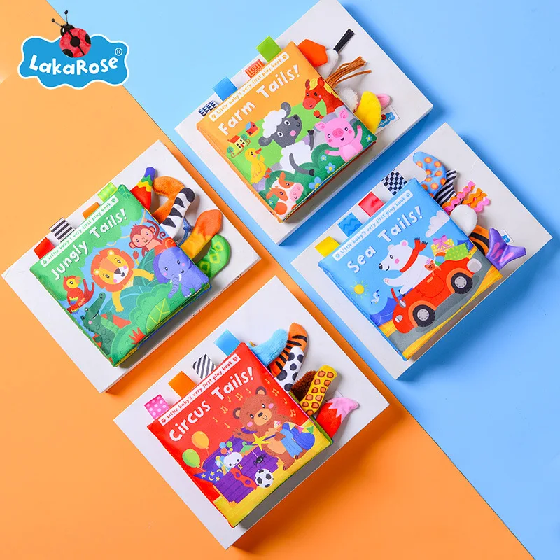 

Baby Soft Cloth Book for Infant Book Cartoon Animal Tail Cloth Book Enlightenment Early Education for Newborn 0-3Years Baby Toys