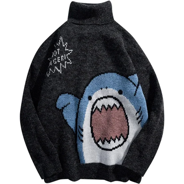 

Men's Winter Cartoon Harajuku Korea Y2k Extra Large High Neck Sweater Hip Hop Loose Knit Pullover High Neck Sweate