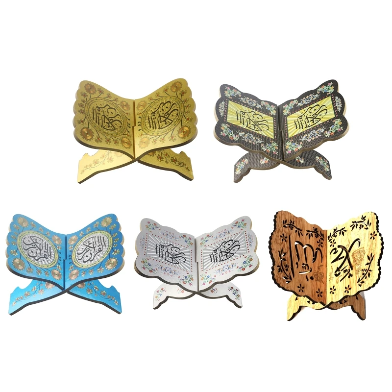 

Wooden Eid Mubarak Book Shelf Bible Reading Book Holder Wood Display Rack for Home Bedroom Office Desktop Decoration