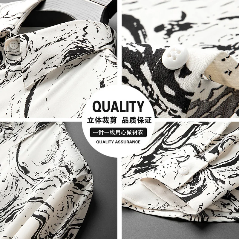 Art Print Men's Shirts 2022 Long Sleeve Loose Casual Shirt Fashion Lapel Tops Social Party Streetwear Party Tuxedo Men Clothing