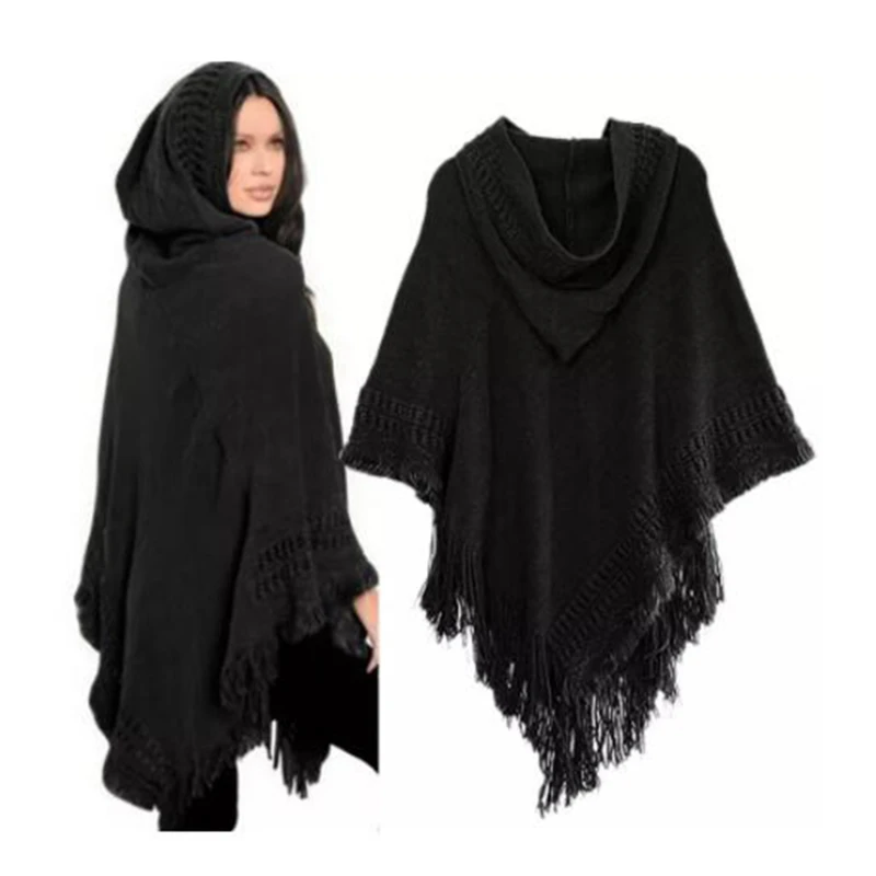 

New Women Ladies Tassel Cape Coat Fringe Poncho Oblique Stripe Coat Bohemian Shawl Scarf