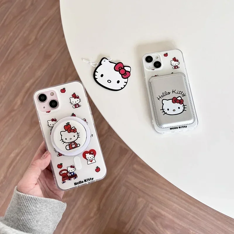 Милый магнитный кошелек Sanrio Hello Kitty чехол Magsafe с беспроводной зарядкой для iPhone 16 15