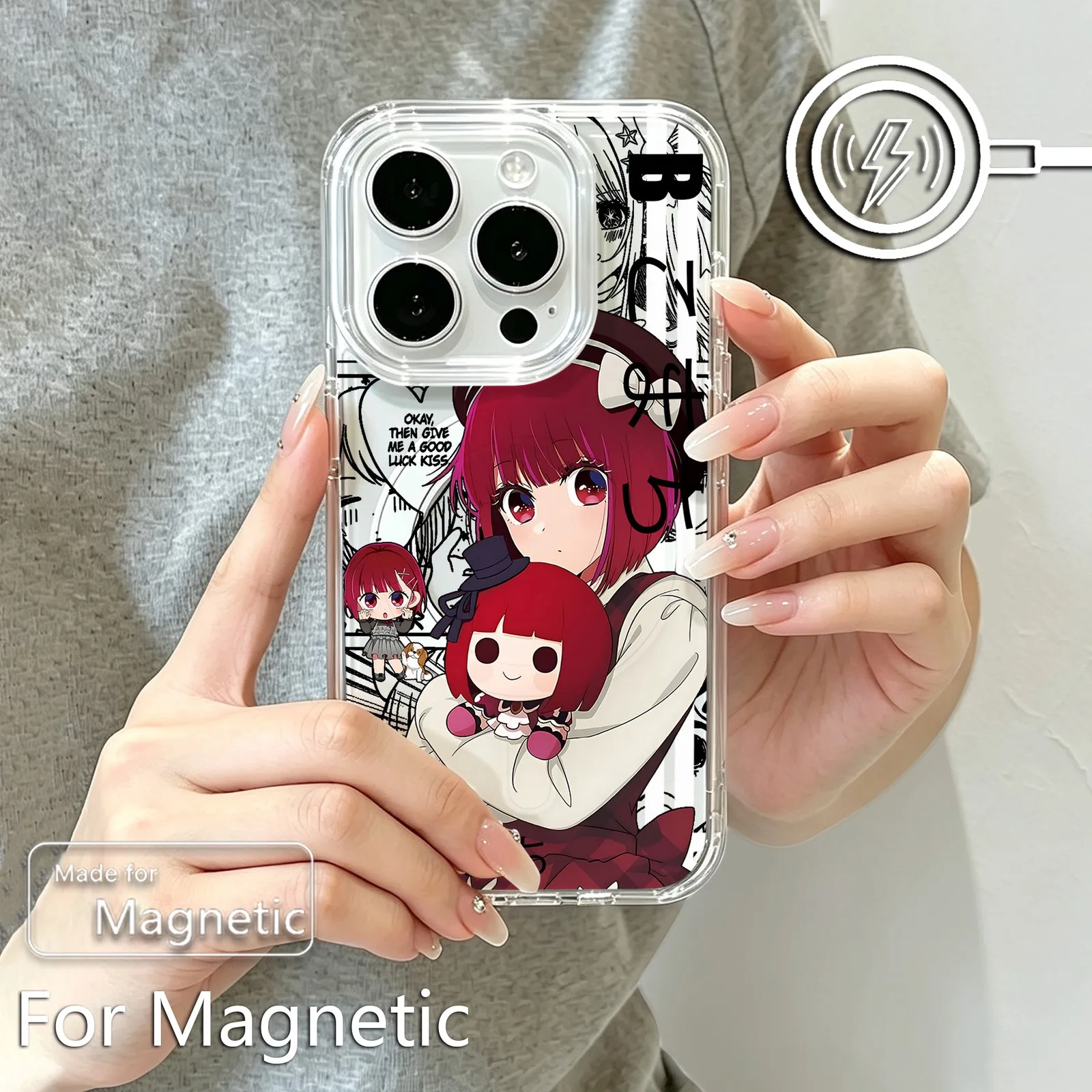 Фото Магнитный чехол для телефона iPhone 18 17 16 15 14 13 12 11 8 7 Air Plus Pro Max X XR XSMax, мягкий прозрачный чехол из ТПУ, аниме Oshi no Ko. №4