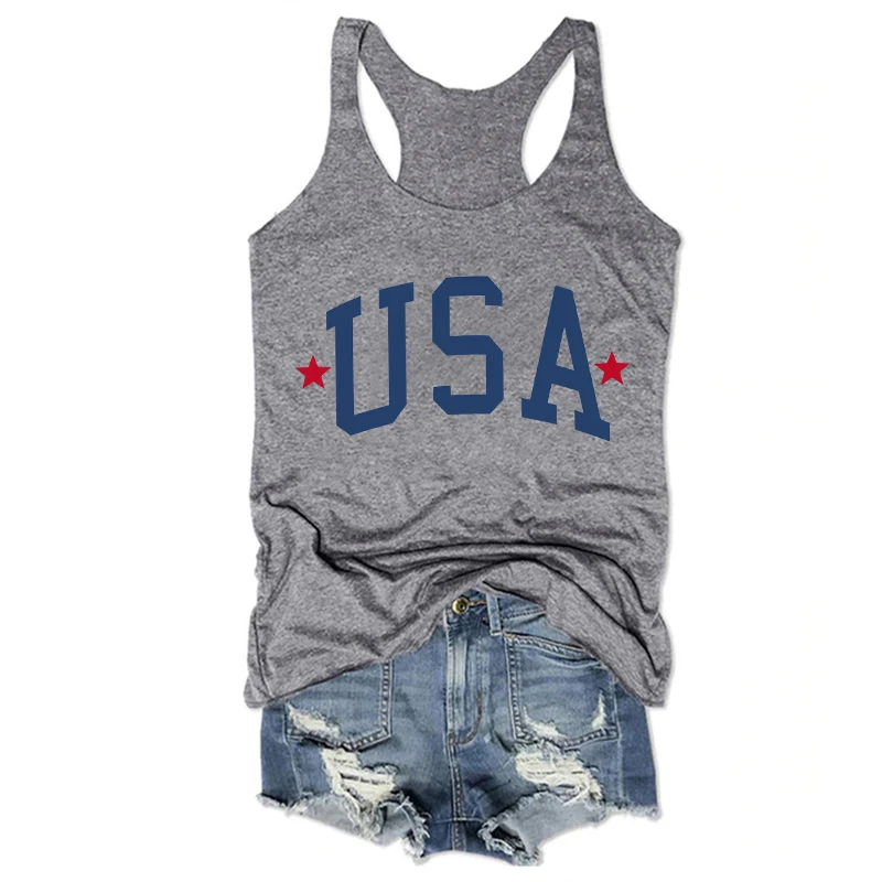 

American Flag Tops Independence Day Tank Tops USA 4th of July Red White Blue Clothes Sexy Streetwear USA Tank Top L