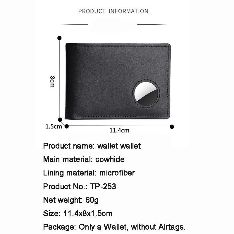 Custom Name RFID Anti-theft Purse Card Holder Airtags Wallet Men Purse Genuine Leather Wallet ID Card Holder AirTag Smart Wallet