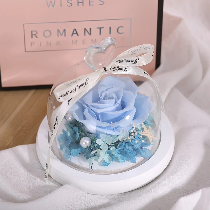 

Wedding Decor Eternal Rose In Glass Dome with Lights Artificial Flowers Rose Beauty and The Beast Preserved Rose Valentines Day