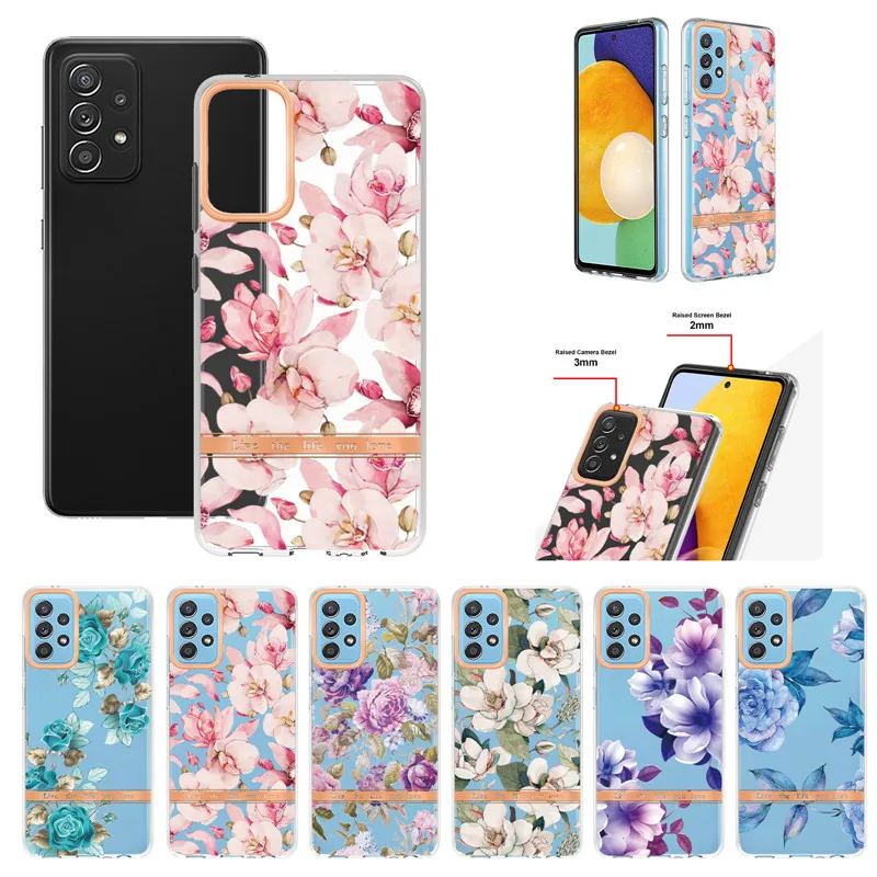 

Plating Floral Phone Case For Samsung Galaxy A73 A53 A33 A13 A03S A22 A32 A52 A72 A12 A21S Transparent Silicone Back Cover