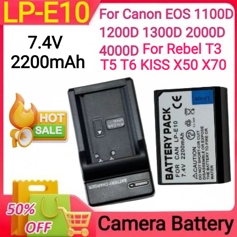 Фото 7,4 В 2200 мАч LP-E10 для Canon EOS 1100D 1200D 1300D 2000D 4000D для Rebel T3 T5 T6 KISS X50 X70 аккумулятор для камеры №1