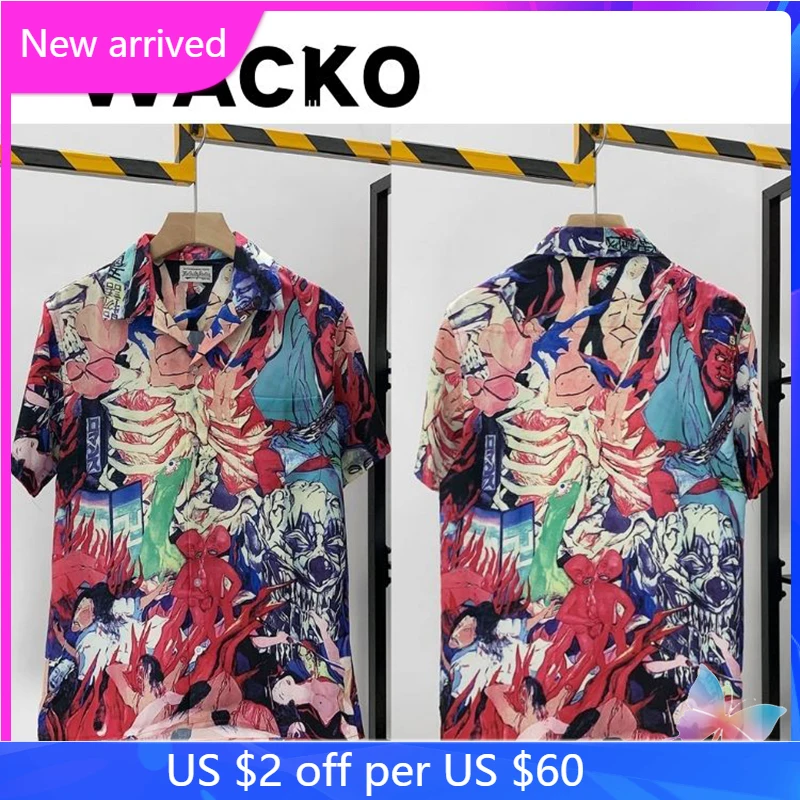 

22ss Painted WACKO Shirts High Street Fashion Hawaiian Short Sleeve Shirt