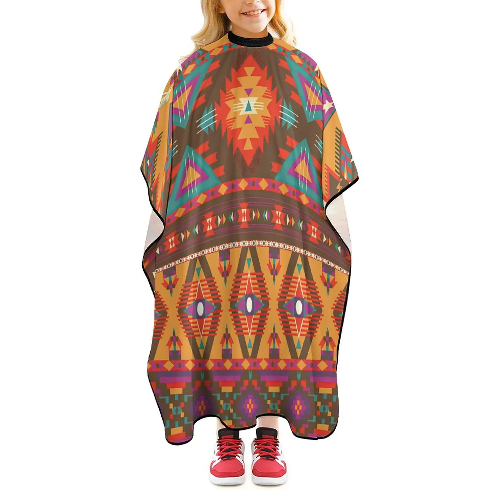 

Детский водонепроницаемый парикмахерский накидка, накидка для стрижки волос, фартук для мальчиков и девочек с регулируемой застежкой, ацтекская Геометрия